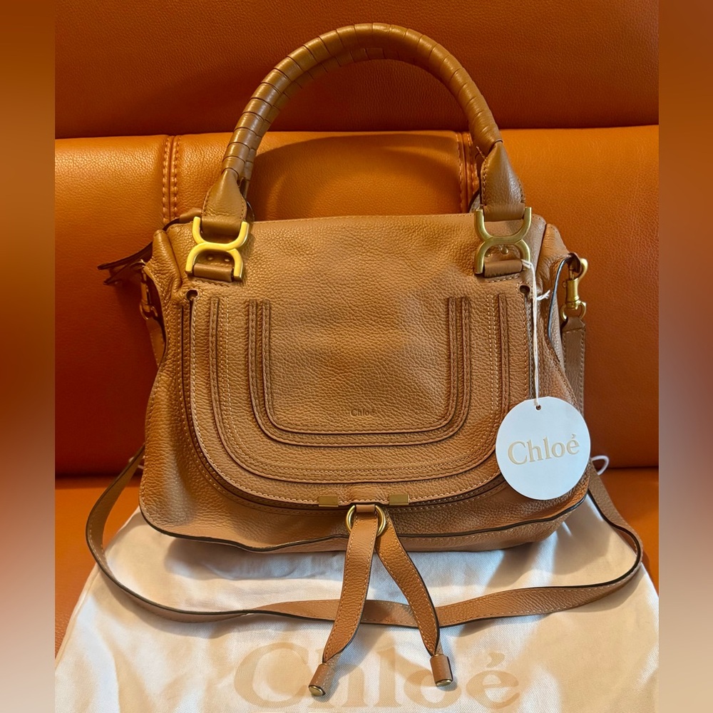 NWT Chloé Marcie Medium Bag In Grained Calfskin Leather Rare Softy Brown Color